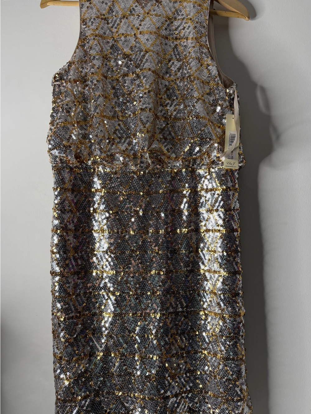 Eliza J Gold and Silver Sequin Midi Sheath Dress